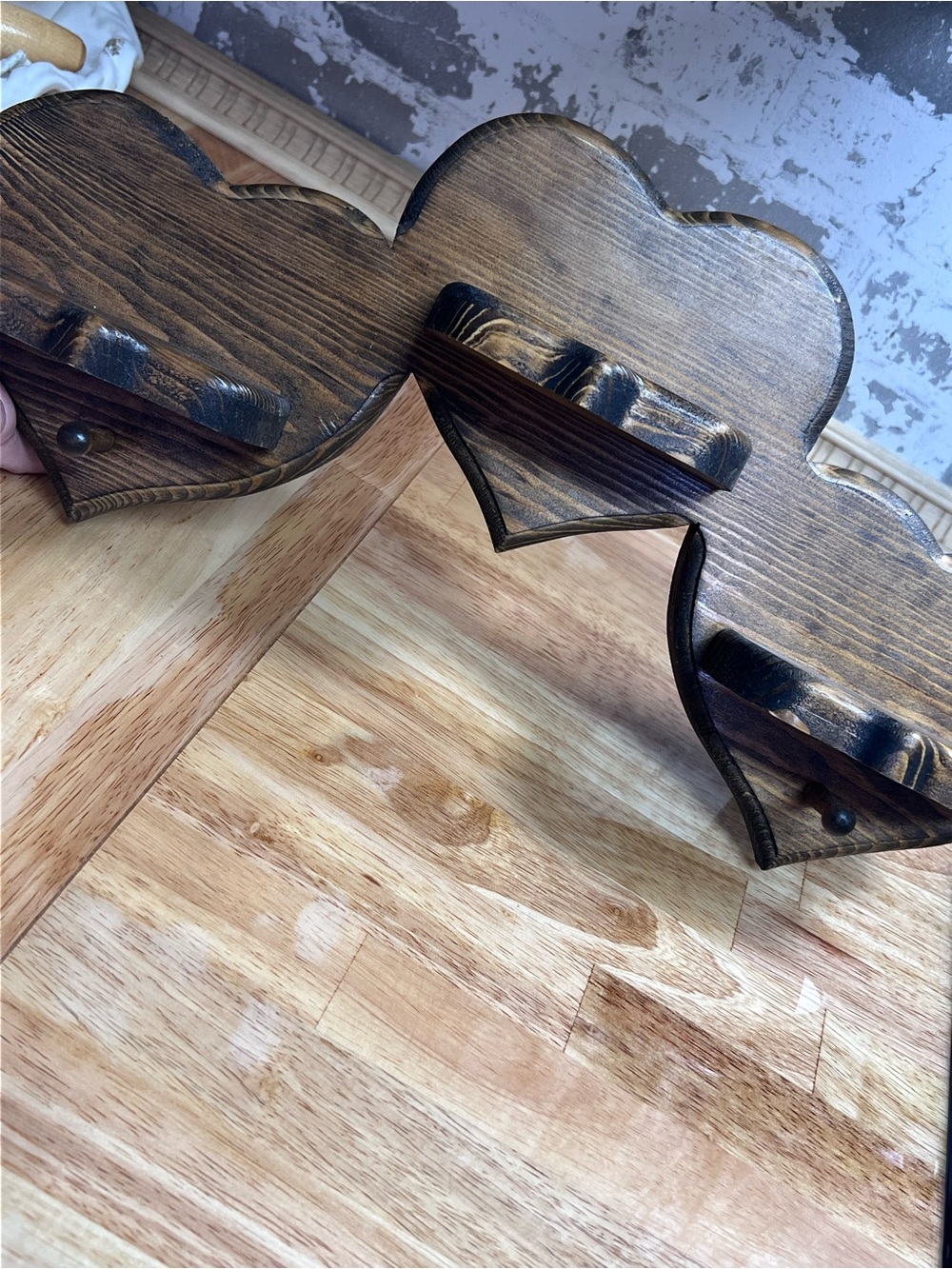 Rustic Wooden Heart Shelf - Dark Stain